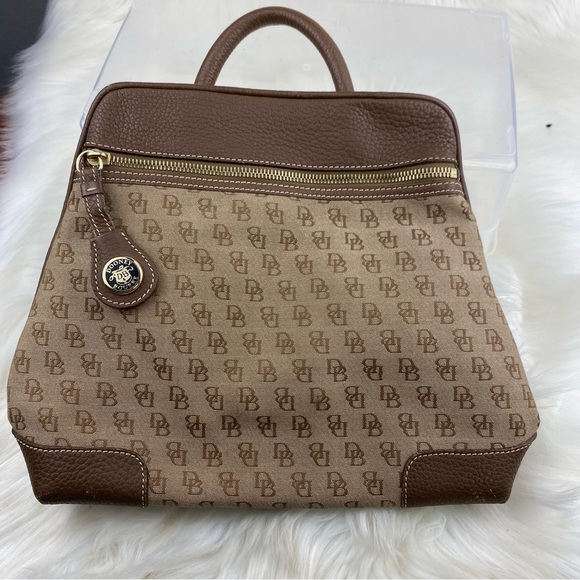 Dooney & Bourke Tan and Brown Monogram Backpack - Picture 1 of 14